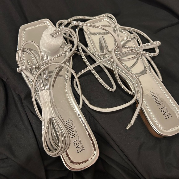 Cape Robbin Shoes - Cape Robbin Metallic Silver Lace-Up Strappy Sandals